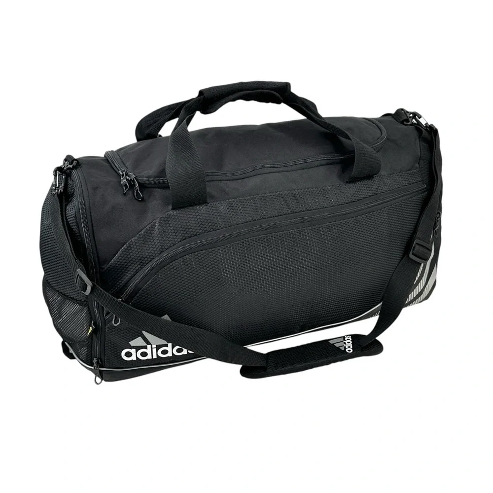 Vintage Adidas Black Large Duffle Duffel Travel Bag w/ Removable Shoulder Strap
